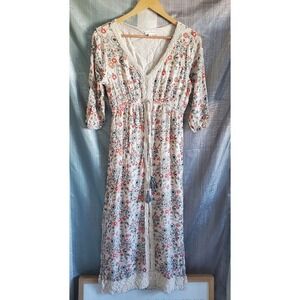Coco + Jameson Floral Maxi Dress Cream Lace Trim M Prairie Cottagecore Country
